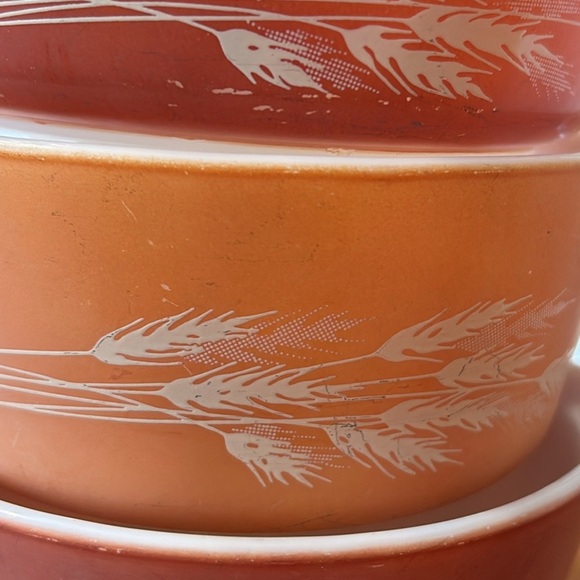 Pyrex Autumn Harvest Wheat Vintage Orange Wheat Pattern Casserole Dishes Small - Picture 2 of 5